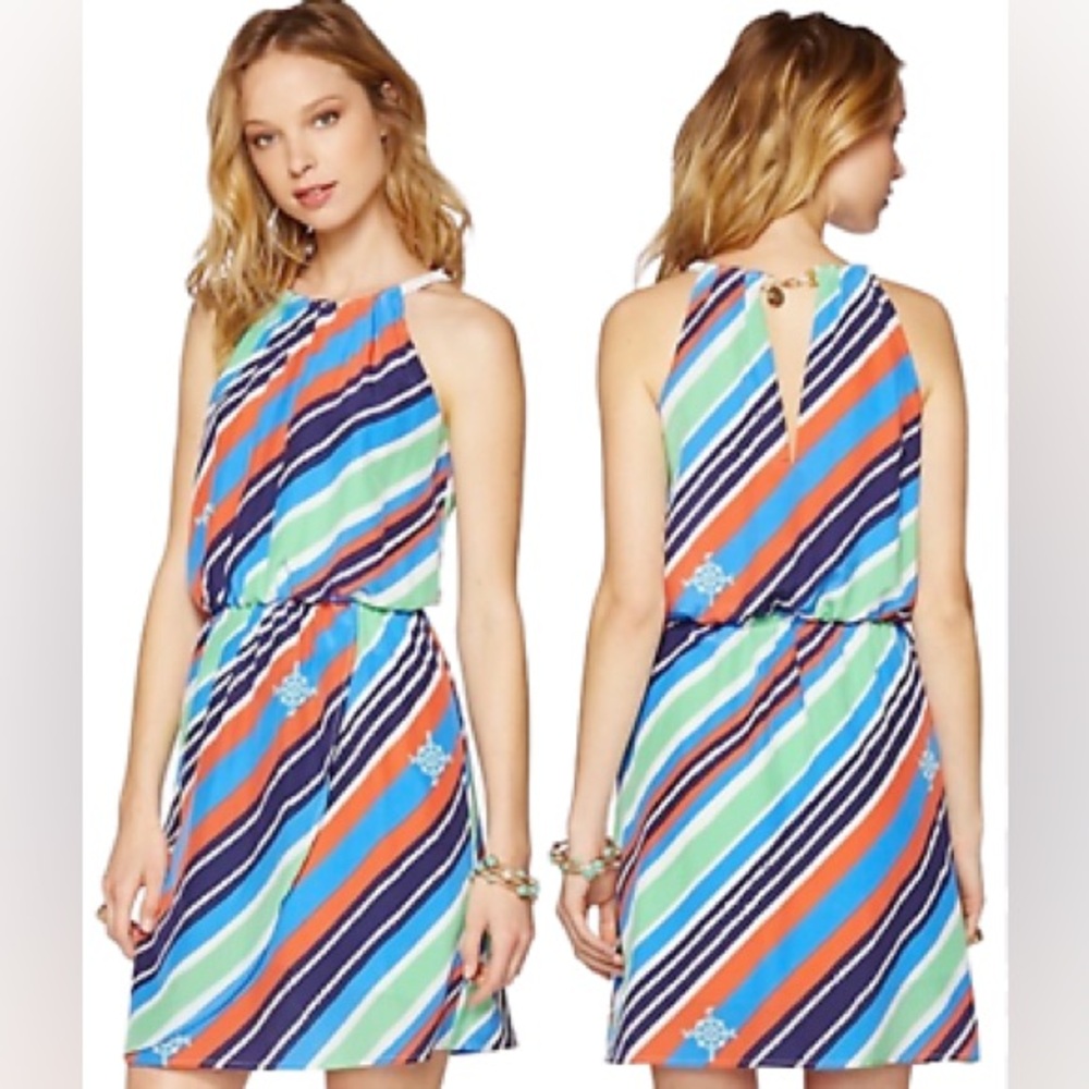 Lilly Pulitzer Kennett Overboard Striped Chain Halter Dress XS